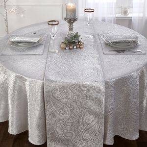 Paisley Damask Round Table Cloth - Silver