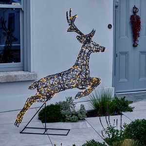 1.5M Rattan Prancing Stag With Colour Switch LED