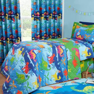 Dino Crew Bedspread 200cm x 220cm - Blue/Green