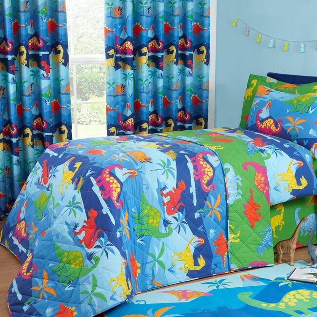 Dino Crew Bedspread 200cm x 220cm - Blue/Green