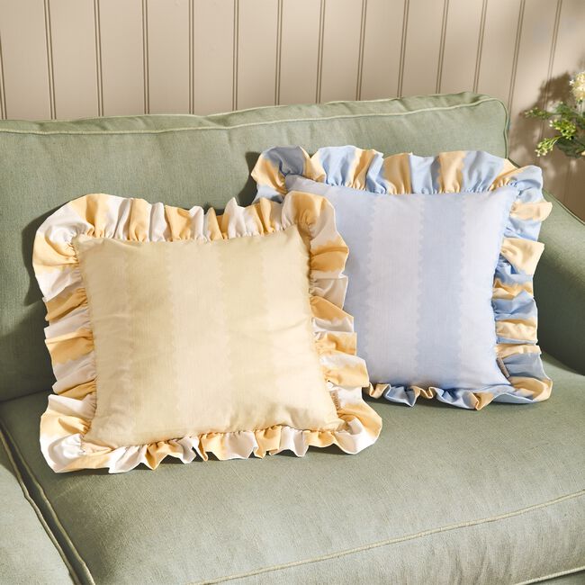 WYLDER BIRDIE STRIPE LEMON/SKY 45X45 Cushion