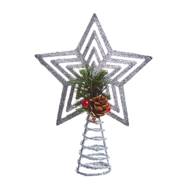 SIlver Glitter 20cm Tree Topper