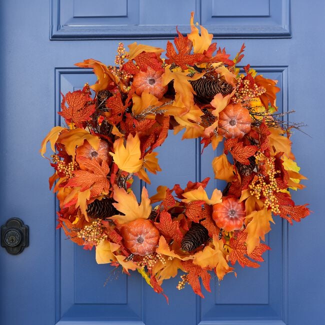 Autumn Leaf & Pumpkin Wreath