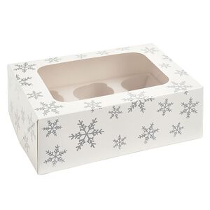 Silver Snowflake Cupcake Box for 6 Cupcakes