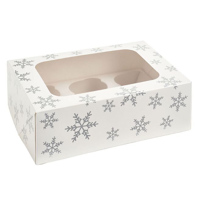 Silver Snowflake Cupcake Box for 6 Cupcakes
