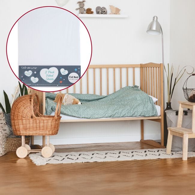 Clair De Lune White Cot Bed Fitted Sheet - 2 Pack