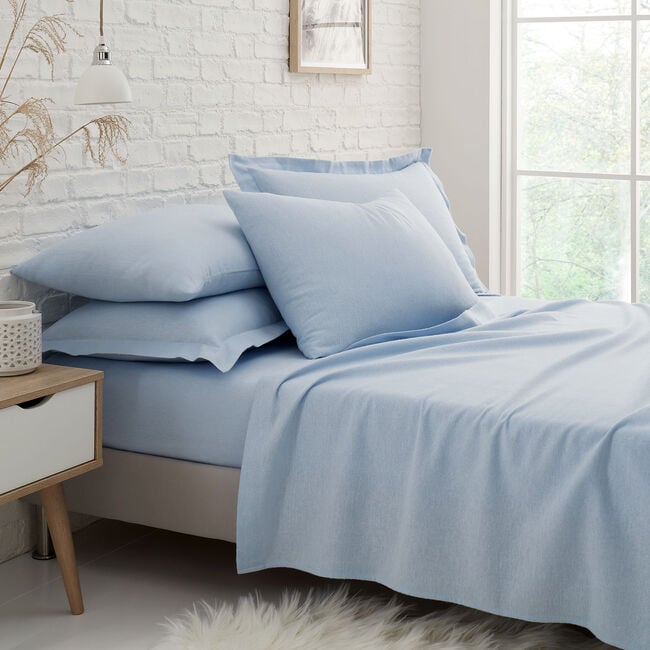 Double Fitted Sheet Brushed Cotton - Blue