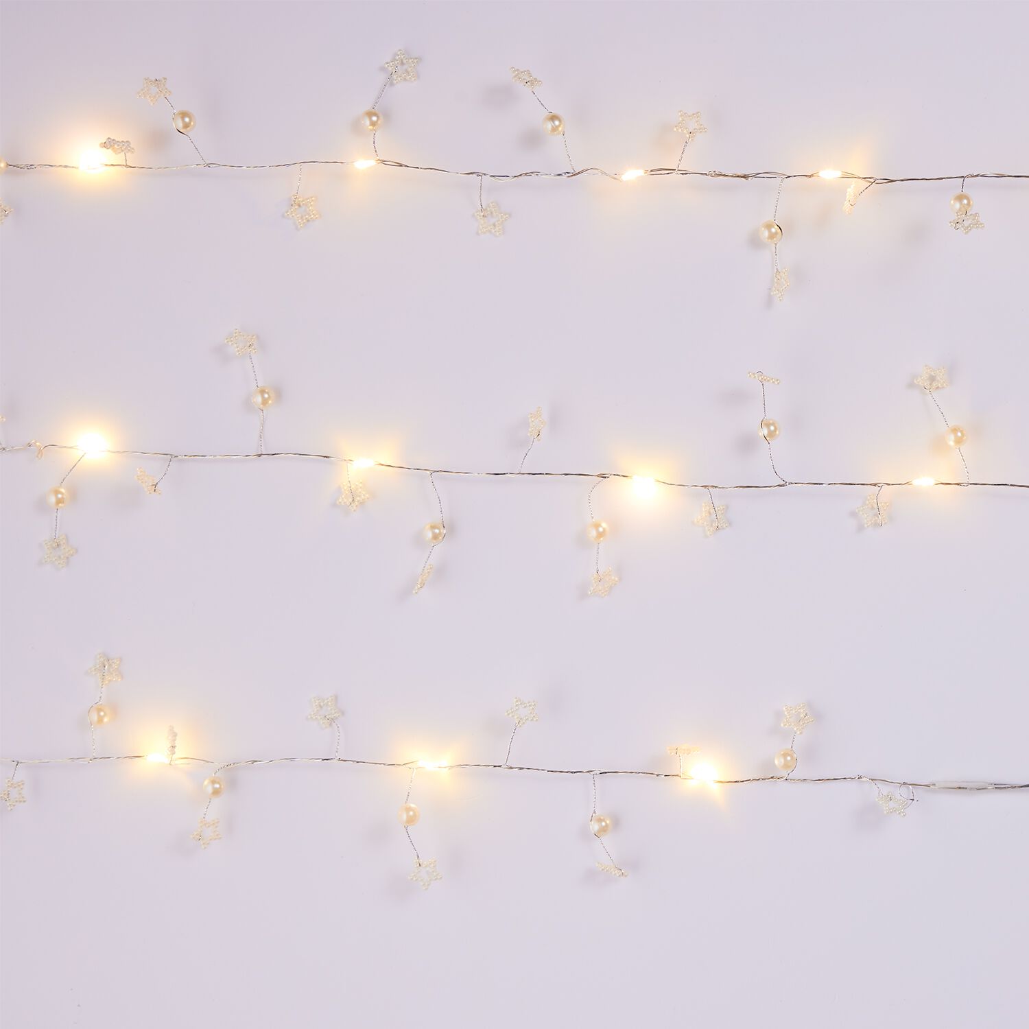 20 LED White Pearl and Star Bead String Lights Home Store More