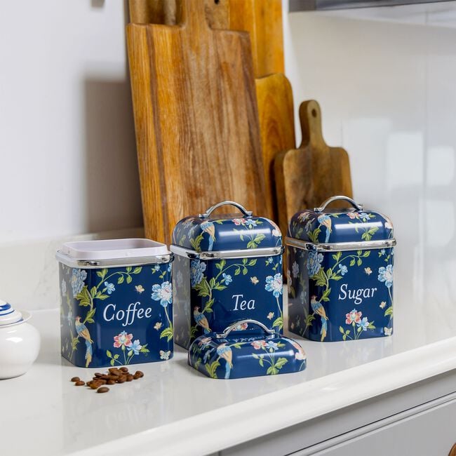 Laura Ashley Elveden Navy Set Of 3 Canisters
