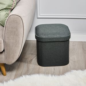 OVAL LINEN FOLDABLE SMALL Charcoal Ottoman