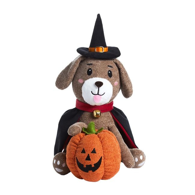 Halloween Décor Sitting Plush Dog With Pumpkin