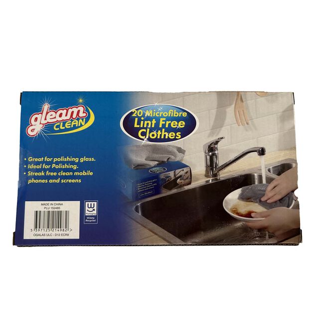 Gleam Clean 20 Microfibre Lint Free Cloths