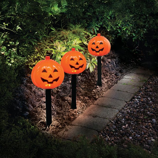 Set of 3 Pumpkin Path Markers Garden Lights