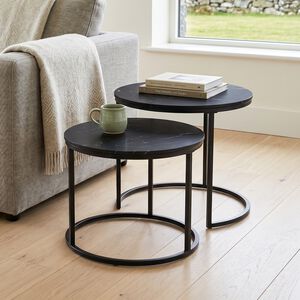 Black Marble Style Set of 2 Tables