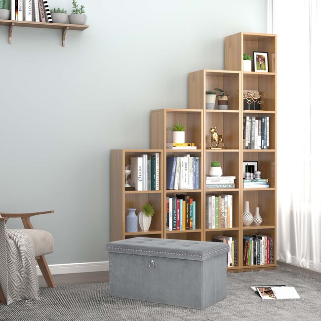 Velvet Foldable Large Charcoal Ottoman