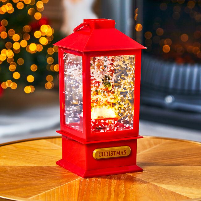 Mini Snowing Santa Lantern 19cm