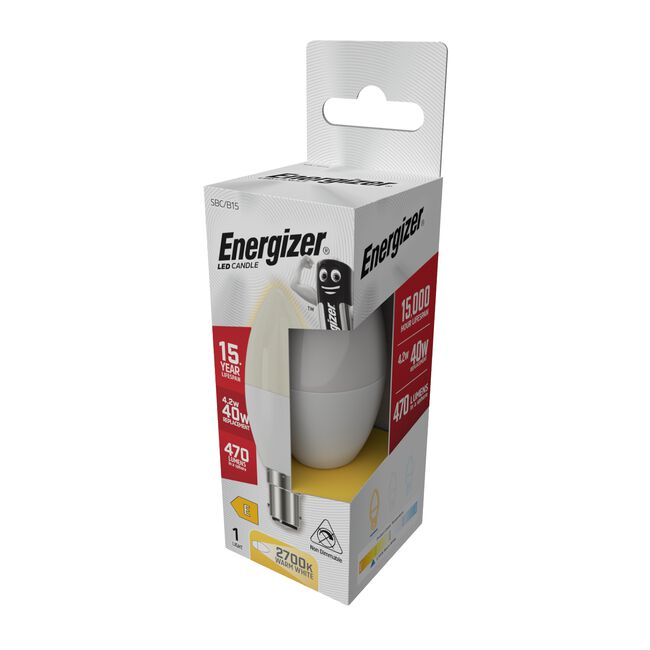 Energizer B15 LED Candle Bulb Opal 5.9W (EQ40W)