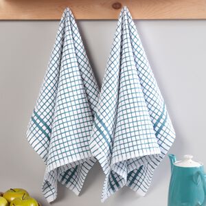 Mono Check Tea Towels 2 Pack - Duck Egg