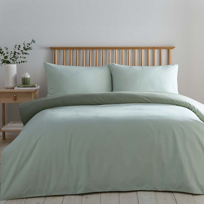 SINGLE DUVET COVER Luxury Percale Sage Green/Forest Green
