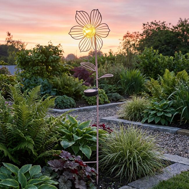 1M Solar Metal Flower Garden Stake - Pink