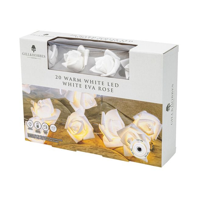 20 Warm White LED Rose String Lights