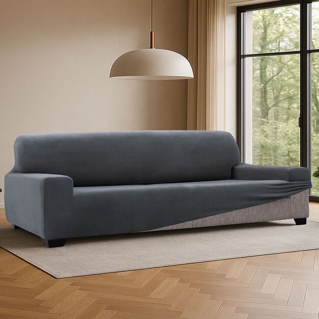 REGAL MILLS EASYSTRETCH VELVET DARK GREY  4 Seater Sofa Cover