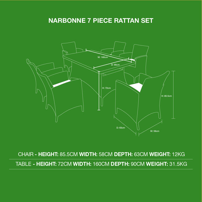 Narbonne Premium 7 Piece Rattan Set