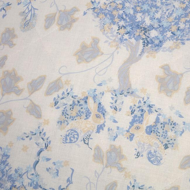Rabbit Garden Toile Bedspread 200 x 220cm - Blue