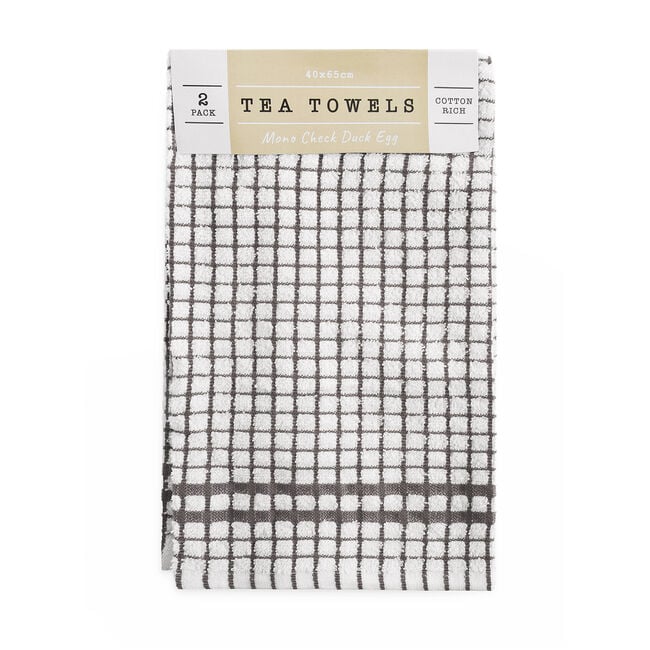 Mono Check Tea Towels 2 Pack - Charcoal