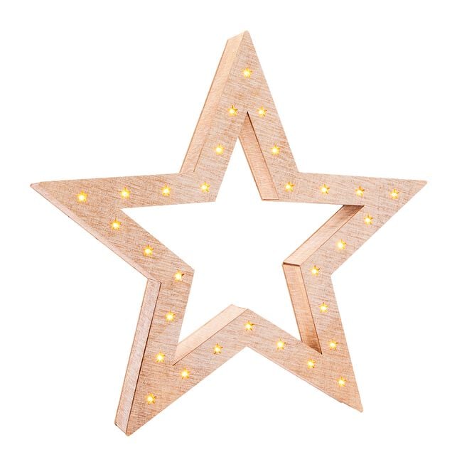 Set Of 2 Light Up Christmas Wooden Stars