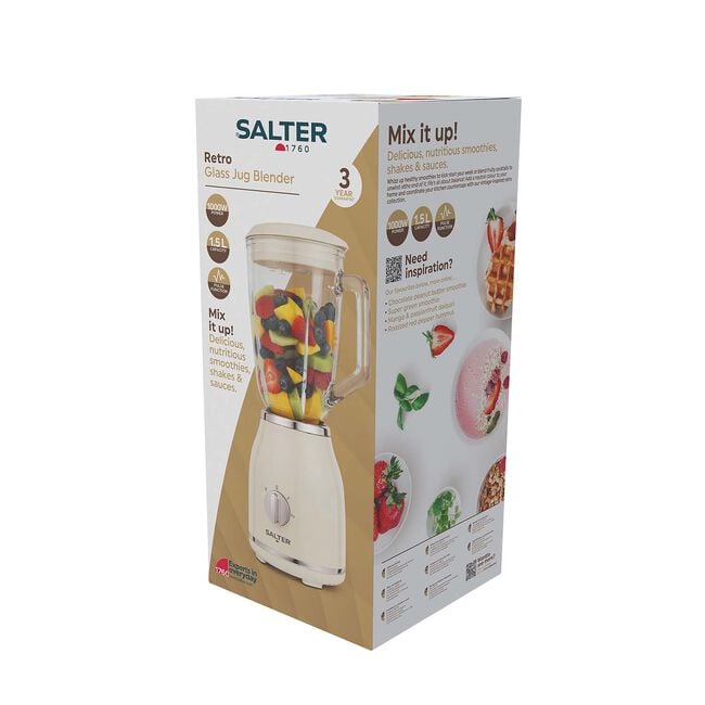 SALTER RETRO CREAM 1.5L Glass Jug Blender