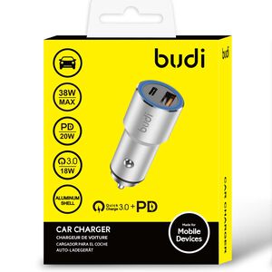 Budi Silver USB & C Type Fast Car Charger