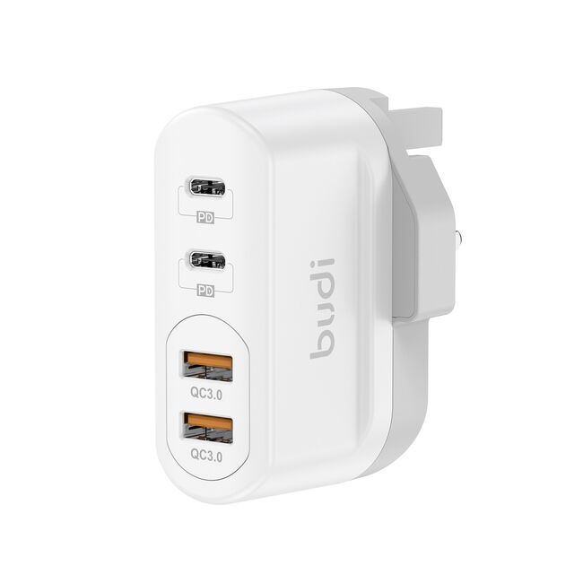 Budi White 2 USB-A & 2 USB-C Mains Charger