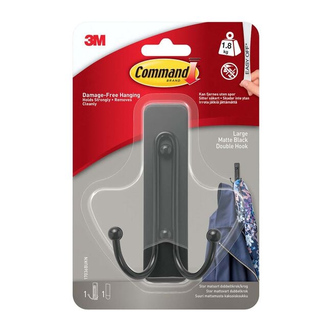Command Large Matte Black Double Hook