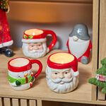 Christmas Santa With Holly Ceramic Candle