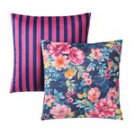 Indoor Outdoor Floral Stripe Navy Cushion 