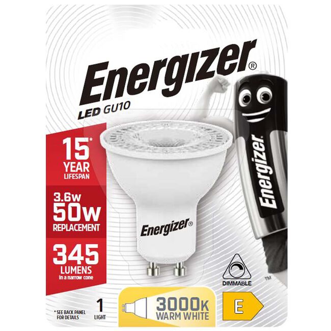 Energizer GU10 LED Bulb 3.6W (EQ50W) 375LM