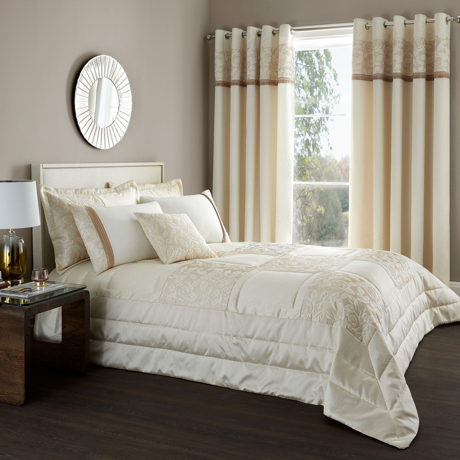 Quilted Rose Bedspread 240x260cm Cream & Gold Home Store + More