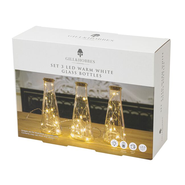 LED Warm White Glass Bottles Set