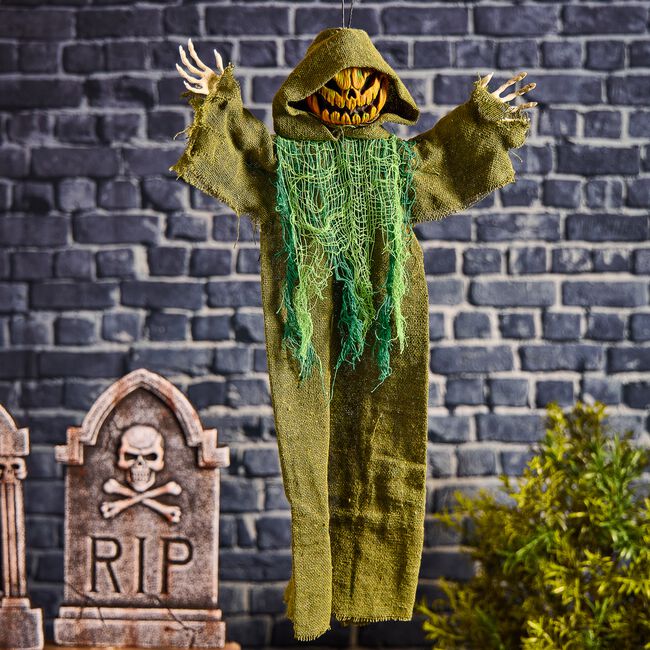 Hanging Hooded Pumpkin Man