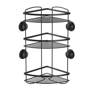 Black 3 Tier Corner Bathroom Caddy with Suction