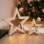 Set Of 2 Light Up Christmas Wooden Stars