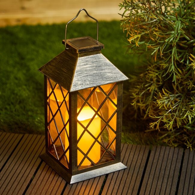 Flickering Warm White Solar LED Candle Lantern