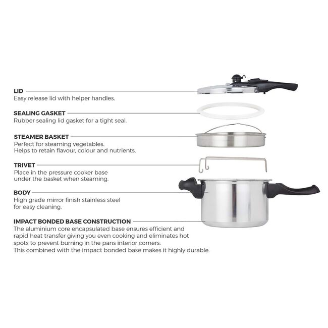 Tower 6L 22cm Stainless Steel Pressure Cooker