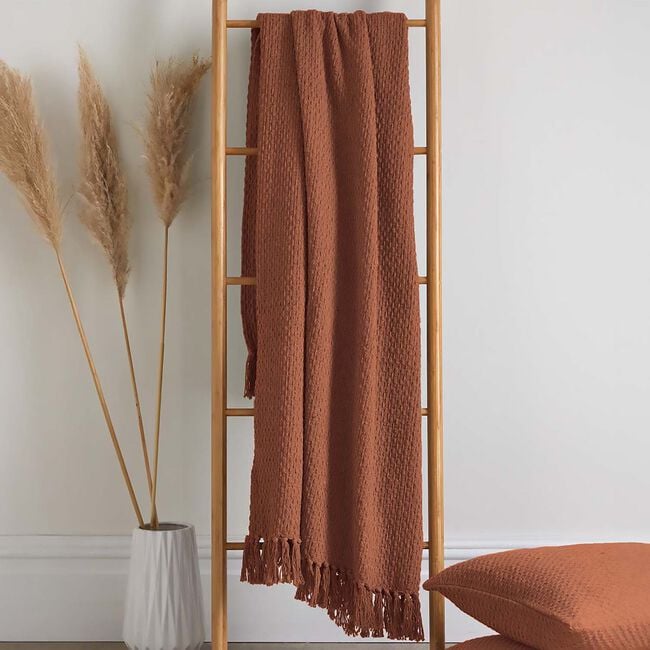 DRIFT HOME HAYDEN 100% RECYCLED COTTON TERRACOTTA 200x200cm Throw