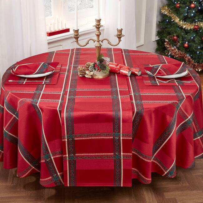 Plaid Damask Round Table Cloth 228cm - Red