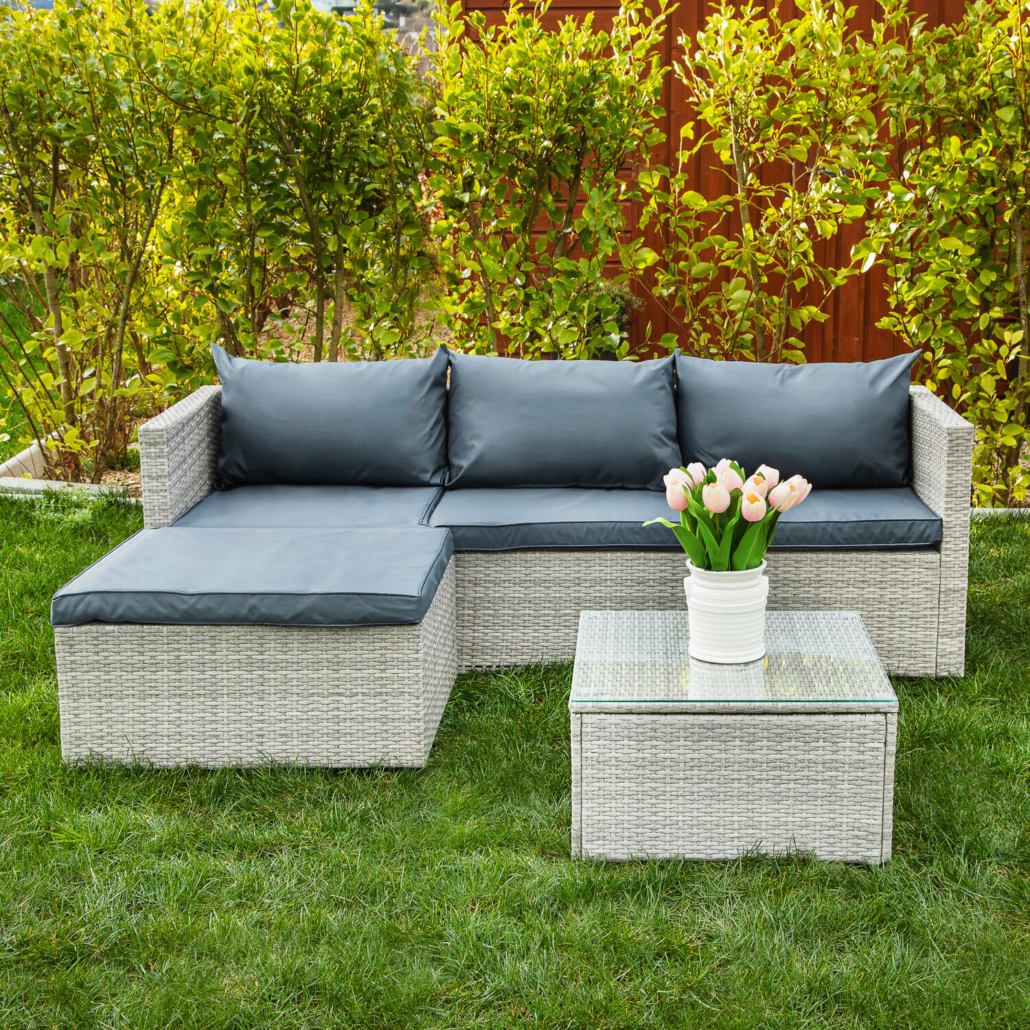 Homebase Alexandria Rattan Effect Seater Corner Garden Sofa Set