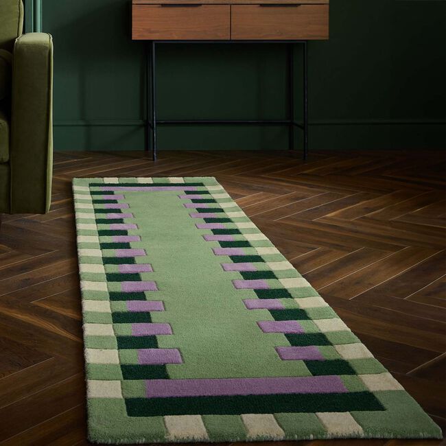 KAI WOOL BORDER GREEN/ PURPLE 60x230cm Runner