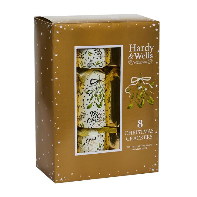 Hardy & Wells 8 Gold Mistletoe Premium Crackers