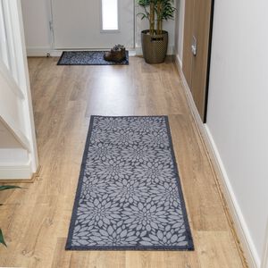 Flowers Black/Grey Mega Runner 57cm x 150cm